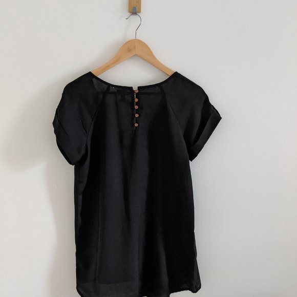 Black Oversized scoop neck T-Shirt with beaded embroidery - Picture 2 of 5